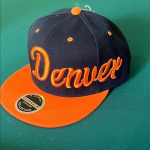 Denver Script Snapback Hat - Navy and Orange